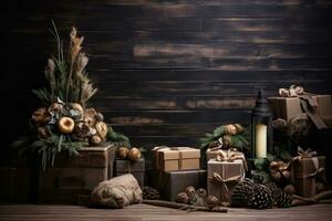 Christmas wooden background photo