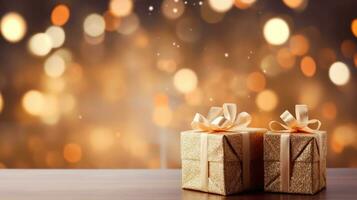 Golden Christmas boxes background photo