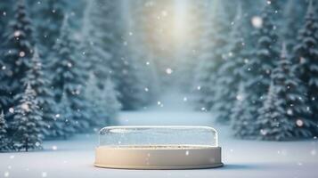 Silver Christmas background with empty podium photo