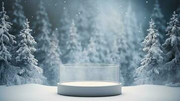 Silver Christmas background with empty podium photo