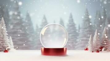 Silver Christmas background with empty podium photo