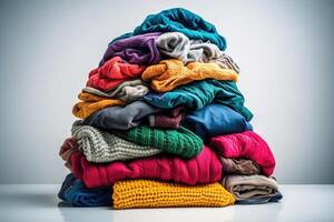 Lots of clothes on a white background. technology. photo