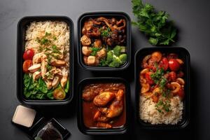 Food in the boxes. Proper nutrition. technology. photo