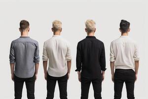 Men with different hairstyles on a white background. technology. photo