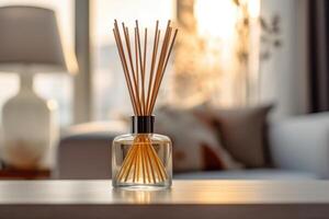 An aromatic diffuser in the house. Generative AI technology. photo