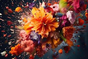 Abstract multicolored flowers. technology. photo