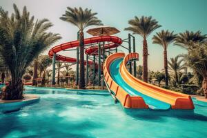 Water slides in the water park. technology. photo