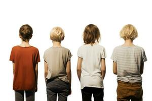 Children with different hairstyles on a white background. Generative AI technology. photo