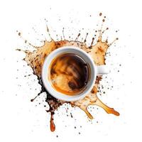 A spilled cup of coffee on a white background. technology. photo