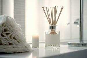 An aromatic diffuser in the house. Generative AI technology. photo