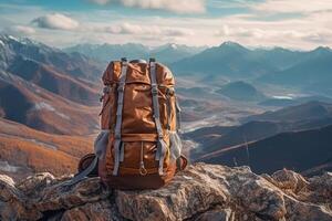 Hiking backpack on the background of mountains. technology. photo