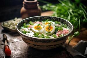 A plate of okroshka. technology. photo