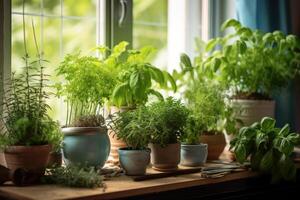 Indoor plants in a large bright room. Generative AI technology. photo