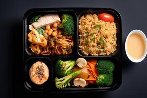 Food in the boxes. Proper nutrition. technology. photo
