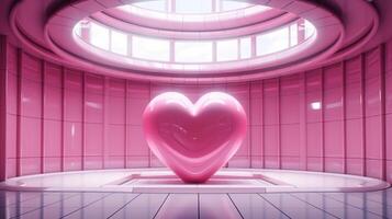 Generative AI, Futuristic space ship room with pink heart in cyberpunk style illustration. Love, feelings, romantic St. Valentine's Day concept. Sci-fi, realistic 3d effect. photo