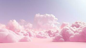 Generative AI, Pink magenta fantastic 3d clouds on the floor, sky and landscape. Gentle colors and with bright lights. photo