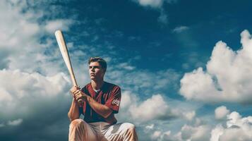 Generative AI, Professional baseball player holding bat on sport stadium photo