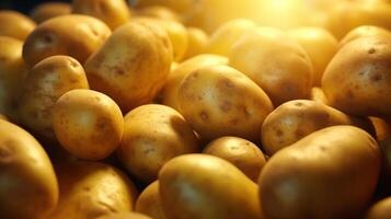 Generative AI, Close up Fresh Organic Whole Potato background. Farmers Market vegetable photo