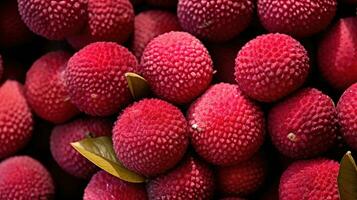 Generative AI, Macro Fresh Juicy of lychee fruit background. Closeup photo, summer Thailand food. photo