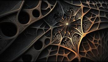 , Conceptual illustration of neuron cells with glowing link knots in abstract dark space, high resolution. Human nervous system, neural network photo