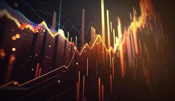 Generative AI, stock market chart lines, financial graph on technology abstract background represent financial crisis, financial meltdown. Technology concept, trading market concept. photo