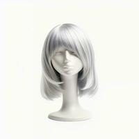 Hair wig over the plastic mannequin head isolated over the white background, mockup featuring contemporary women's hairstyles, Generative AI illustration photo