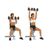 Woman doing seated Arnold press on a bench exercise. vector