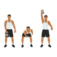 Man doing one arm kettlebell snatch exercise. vector