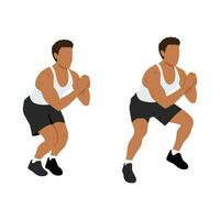 Man doing squat jacks or side sumo walks exercise. vector