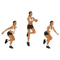 Woman doing single or one leg hops or jumps exercise. vector