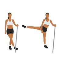 Woman doing side lateral leg or hip swings exercise. vector