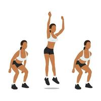mujer haciendo lado a lado saltar ponerse en cuclillas ejercicio. vector
