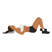 Woman doing semi supine laying down or constructive rest position exercise. vector