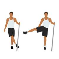 Man doing side lateral leg or hip swings exercise. vector