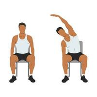 Man doing seated side bends or lat stretch exercise. vector