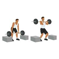 Man doing barbell cleans or box cleans or block cleans exercise. vector