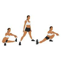 Woman doing Cossack squat exercise. vector