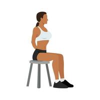 Woman doing Seated in self. Athlete do lotus position. Full lotus. Sitting pose. Asana in yoga. Breath holding. Sunken abdomen. vector