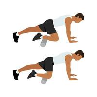 Man doing foam roller anterior tibialis or shin stretch. vector