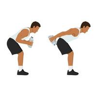 Man doing Bent over double arm tricep kickbacks with water bottle exercise. vector