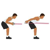 Man doing Tricep kickbacks resistance band exercise. vector