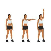 Woman doing single arm front raises to overhead extension. vector