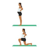 Side view of pregnant woman doing reverse lunges. prenatal fitness. vector