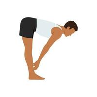 Man doing standing half forward bend pose ardha uttanasana exercise. vector