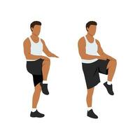 Man doing High knees. Front knee lifts. Run. and Jog on the spot exercise. vector