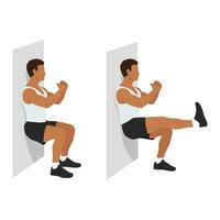 Man doing wall sit exercise. vector