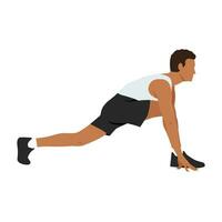 Man doing stretch tight hamstring exercise. vector