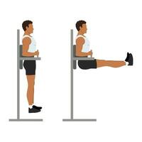 Man doing hanging leg raises side view. Abdominals exercise. vector