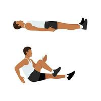 Man doing Sprinter crunch exercise. vector