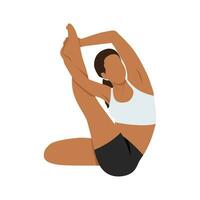 Woman doing revolved heron pose exercise. vector